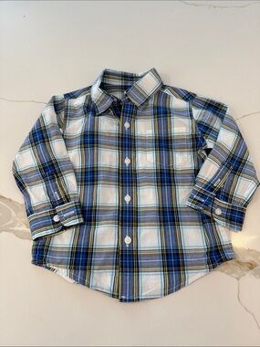 Janie and Jack Blue, White & Yellow Plaid Button-Down Shirt